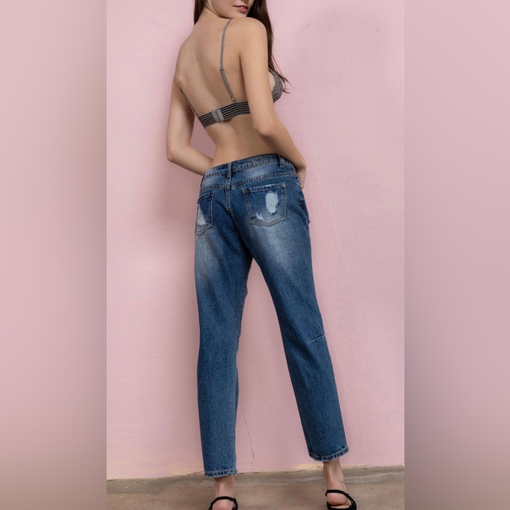 NWT! Blue Denim Distressed Boyfriend Jeans - Picture 4 of 7